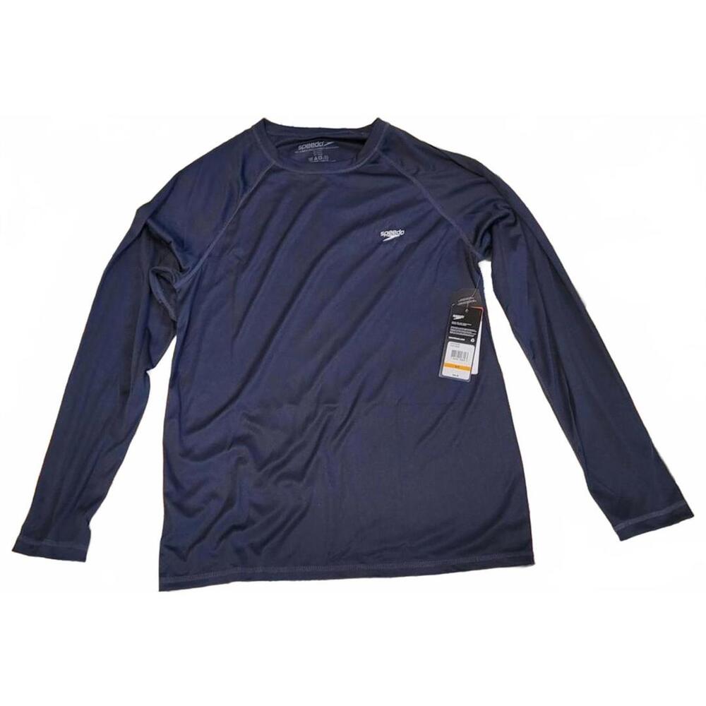 Speedo Men's UV UPF 50+ Long Sleeve Swim Shirt Navy Blue Top Size Small